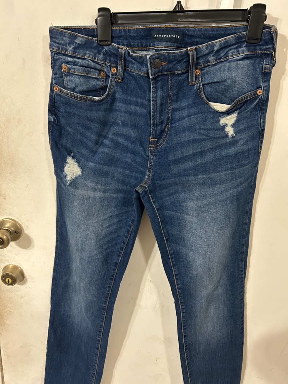 Aeropostale Women's Dark Blue Distressed Skinny Jeans